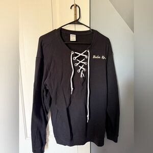 PINK Victoria's Secret Black Lace-Up V-Neck Sweater